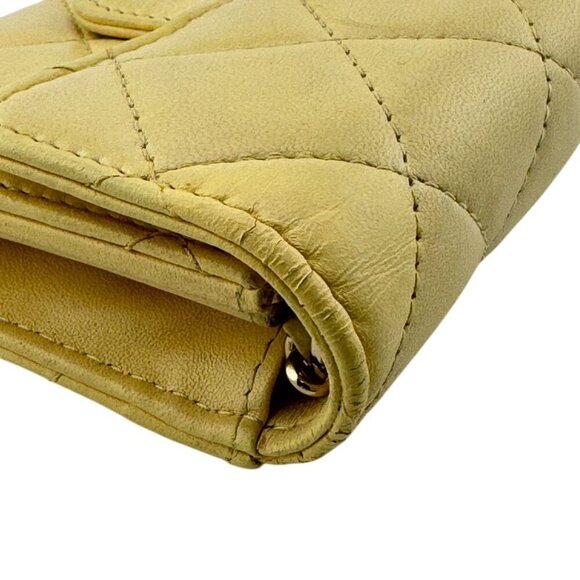 Chanel Compact Wallet Card Coin Case Yellow with Chain - Picture 4 of 8